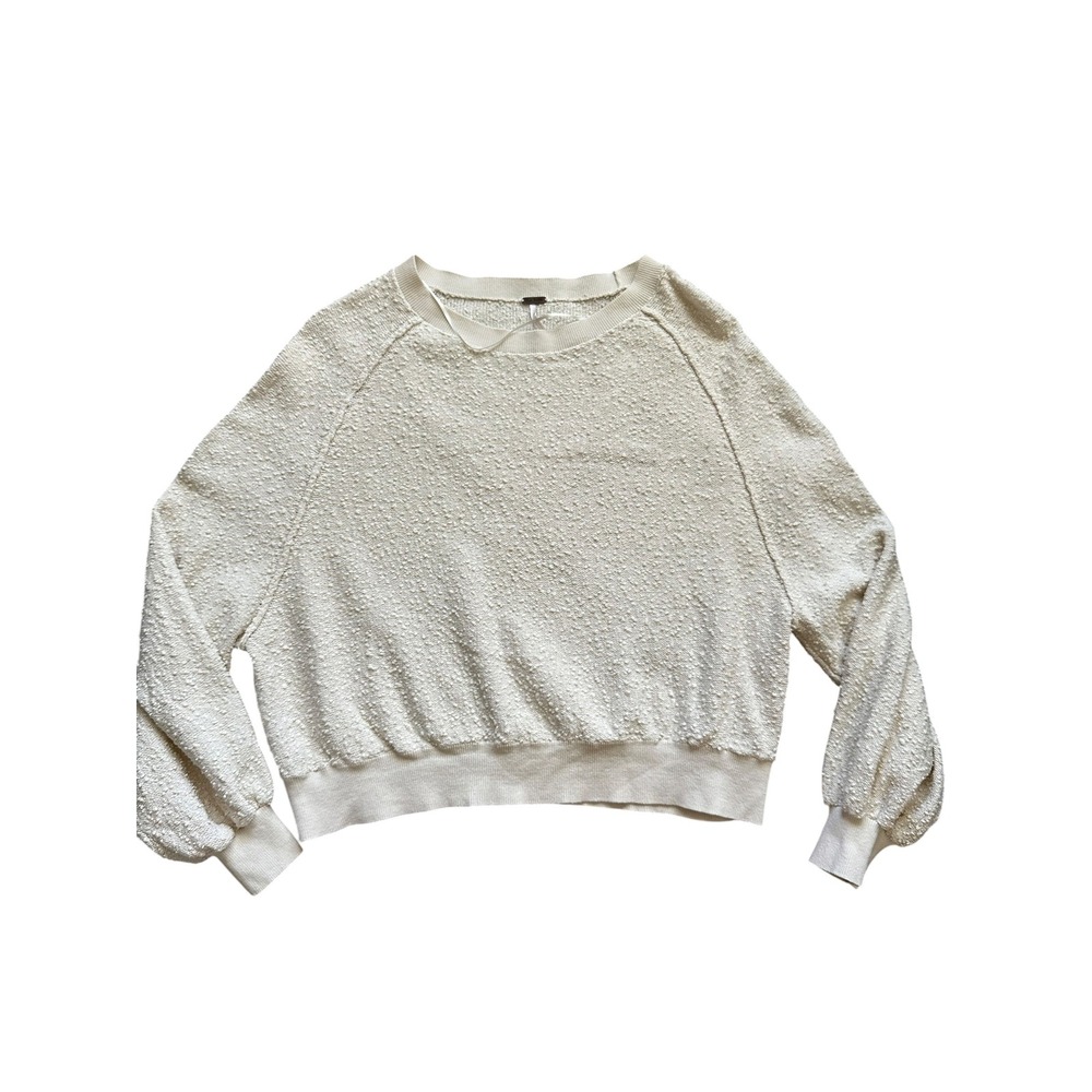 Boho Free People Found My Friend Textured Slub Knit Sweater XS Cream Ivory